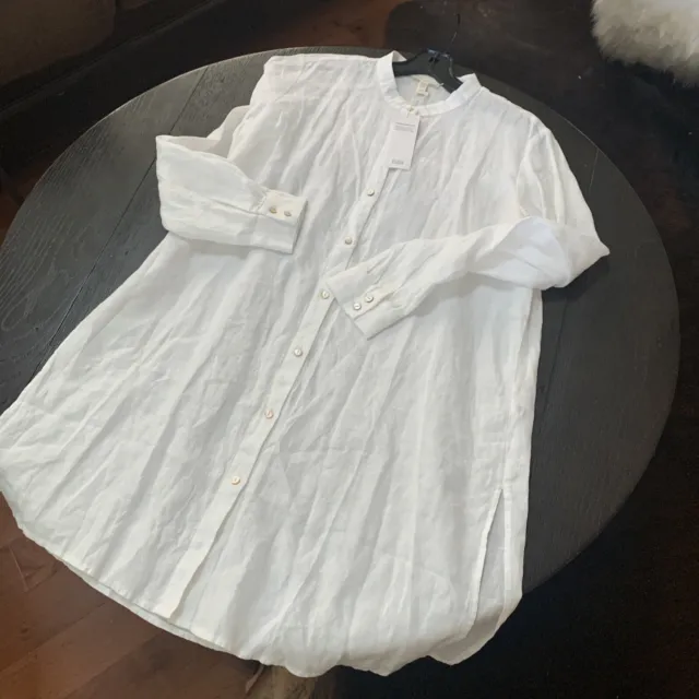 NWT Eileen Fisher Organic Handkerchief Linen Mandarin Collar Long Shirt Size XS