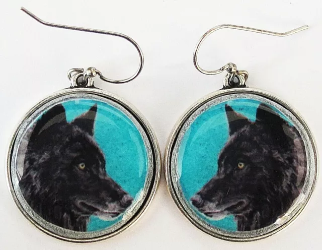 Black Wolf Original Art Earrings