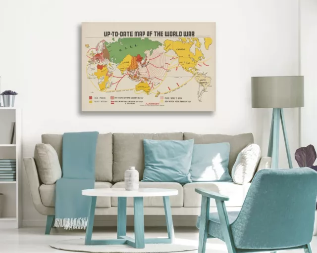 Vintage Map of World War 1942 CANVAS WALL ART ARTWORK FRAMED PRINT 3