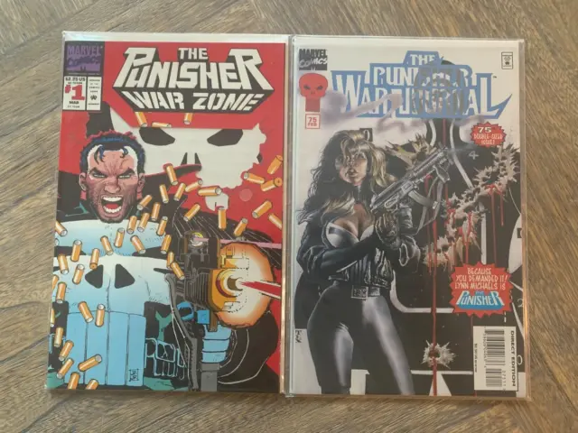 Vintage 1995 Marvel The Punisher War Journal #75 & 1992 The Punisher War Zone #1