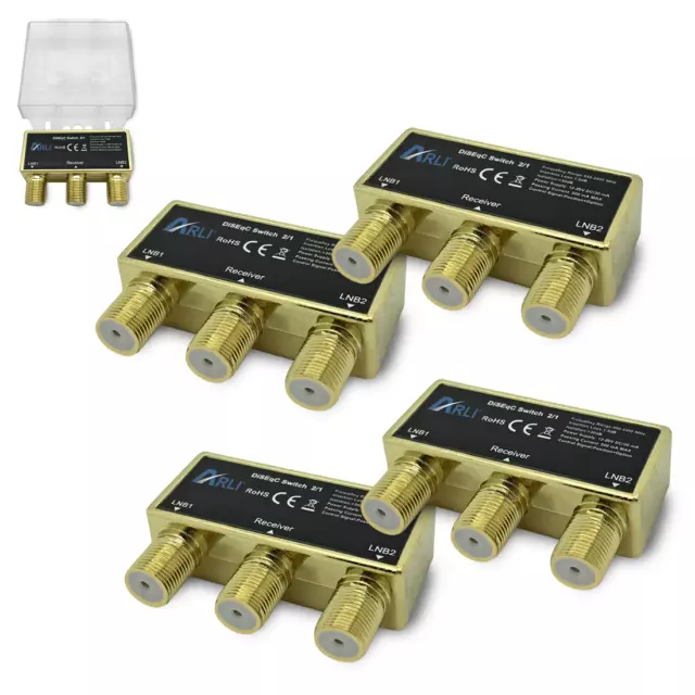 4x Sat DiSEqC Schalter 2/1 vergoldet HD Switch Umschalter 4K 3D 2x1 Wetterschutz