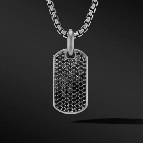 3Ct Round Cut Lab Created Diamond Dog Tag Pendant 14K Black Gold Plated Silver