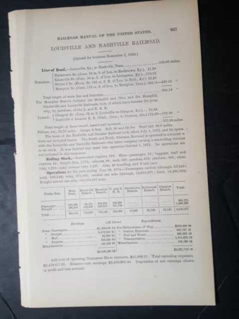 1876 original train report LOUISVILLE & NASHVILLE RAILROAD Livingston Kentucky