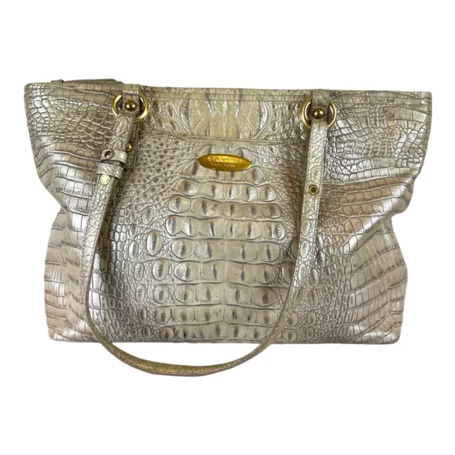 Brahmin Medium Asher Melbourne Clay Tote Cream Gold Croc Embossed Leather Purse