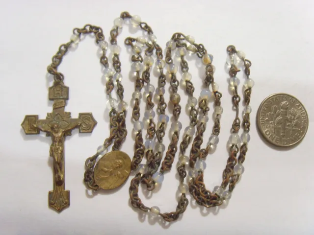 1800s antiqu catholic Saint Mary Sacred Heart micro beads rosary crucifix FC1174