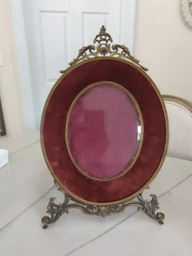 17.5" Antique Ormolu Victorian Picture Frame Beveled Glass  Easel French? Brass