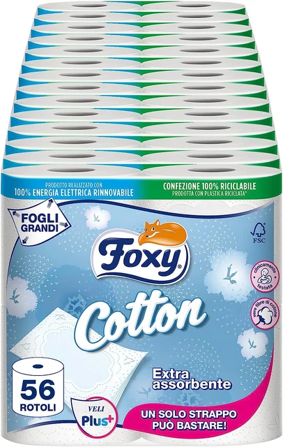 Cotton, Carta Igienica 5 Veli, 56 Rotoli, 115 Strappi per Rotolo, Fogli Extra La