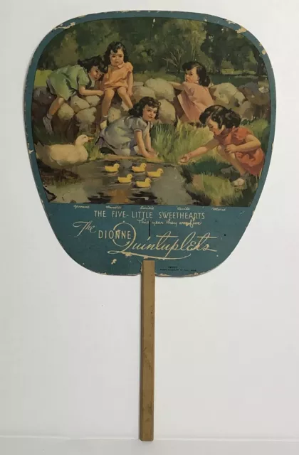 VTG Dionne Quintuplets Hand Fan Advertising 1936 Yellow and Blue YOU PICK
