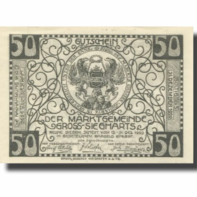 [#278057] Banknote, Austria, Gross-Siegharts, 50 Heller, Blason, 1920 UNC(63) Me