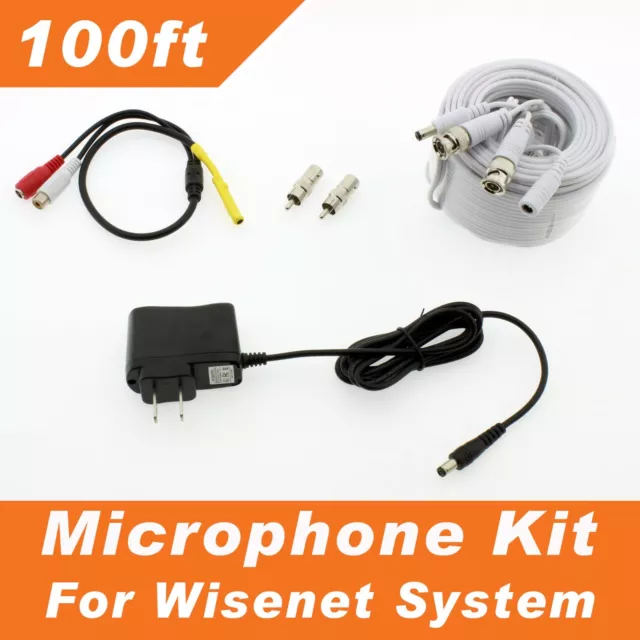 [100ft] Microphone Kit for Wisenet Surveillance SDH-B84045BF, SDC-89445BF