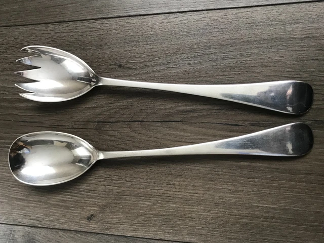 Ancien Couvert à Salade Corne et Argent Poinçon Jolie Décors Noeud