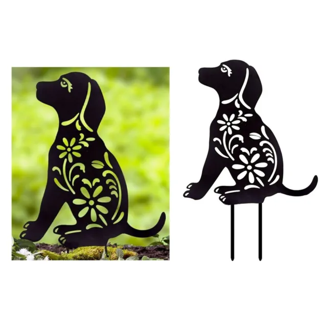 Elegant Floral Cutouts Shadow Silhouette Garden Stake with Puppy Dog Detail