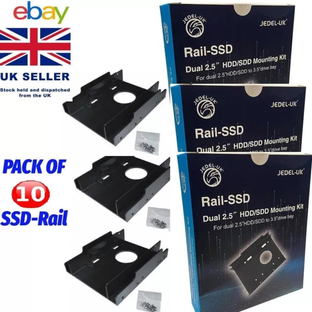 SSD RAIL Dual 2.5" to 3.5" SSD to HDD Adaptor Hard Drive Bay Mount Bracket Kit