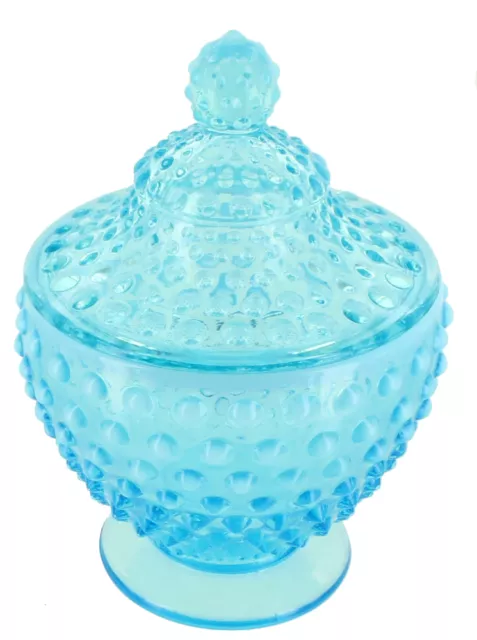 Vintage Fenton Hobnail Blue Opalescent Footed Candy Jar w Lid