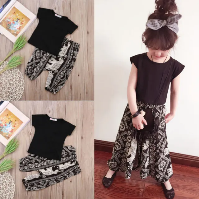 Toddler Kids Baby Girls Clothes Casual Tops T-shirt+Harem Pants 2Pcs Outfits Set