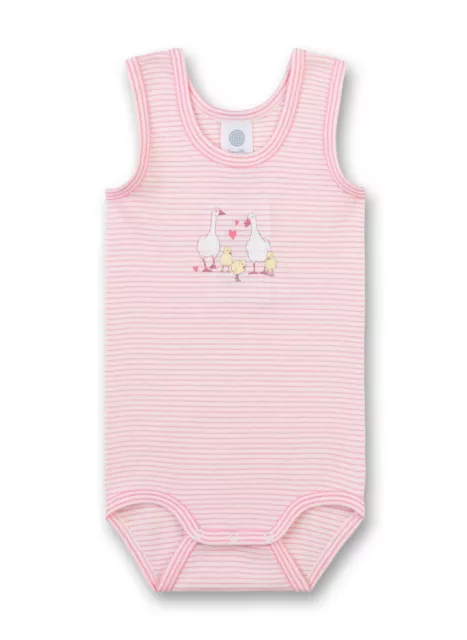 BABY-BODY ohne Arm  GÄNSEfamilie , pink gestreift  v. sanetta  Gr.  80-104