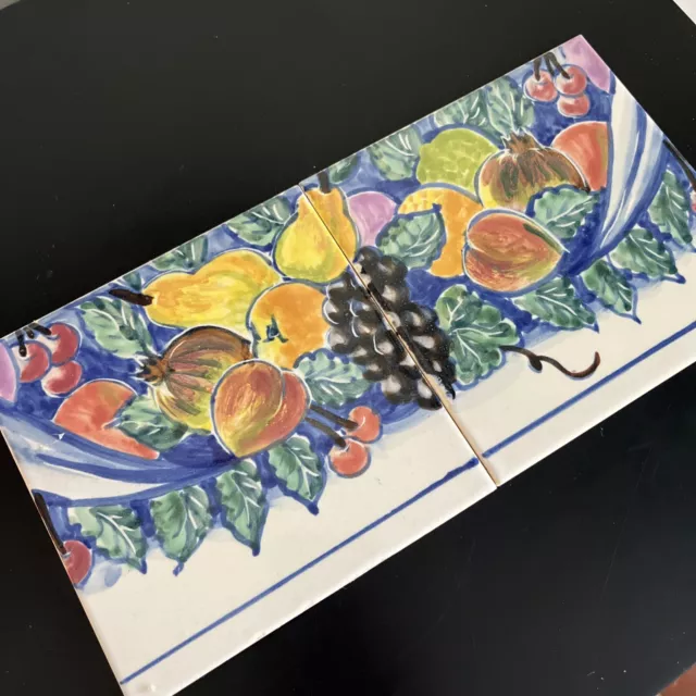 vintage Tiles 2 Blue Yellow Fruit Kitchen Decor 6x6 Ceramic