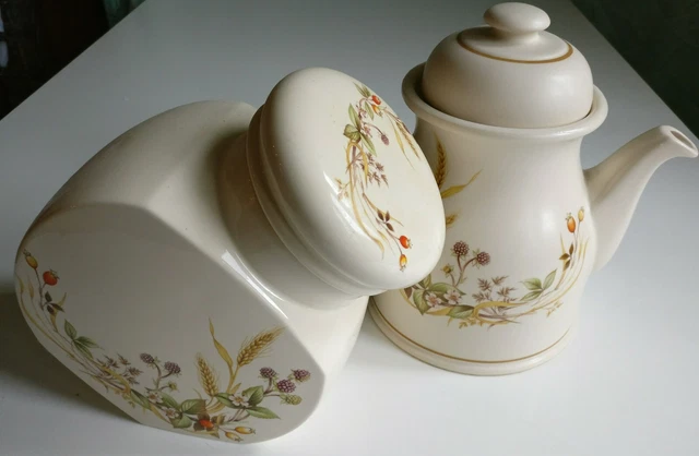 Vintage Retro St Michael Harvest Floral Ceramic Lidded Storage Jar & Teapot Set