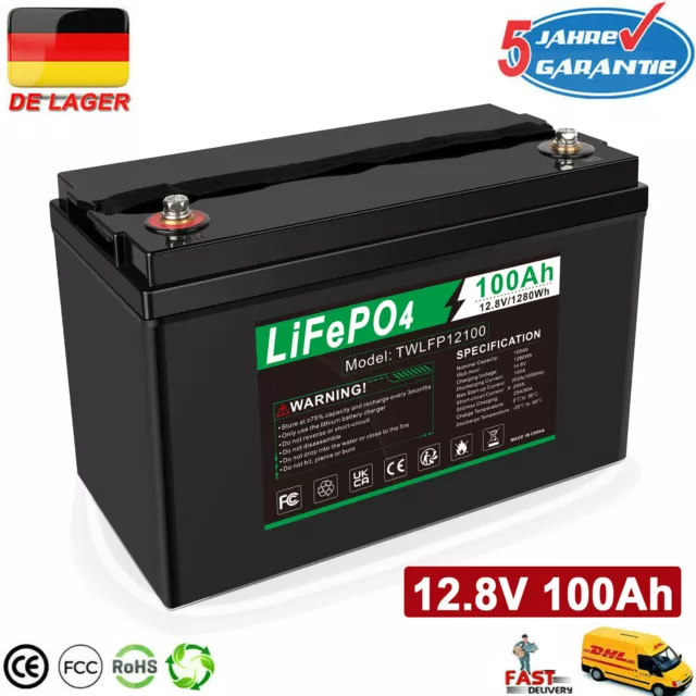 12V 100Ah LiFePO4 Lithium Batterie Akku BMS für Wohnmobil Solarbatterie Boot RV