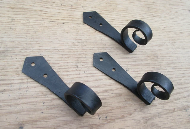 SET OF 3 SCROLL Old english vintage Hand forged black beeswax hanging hook peg