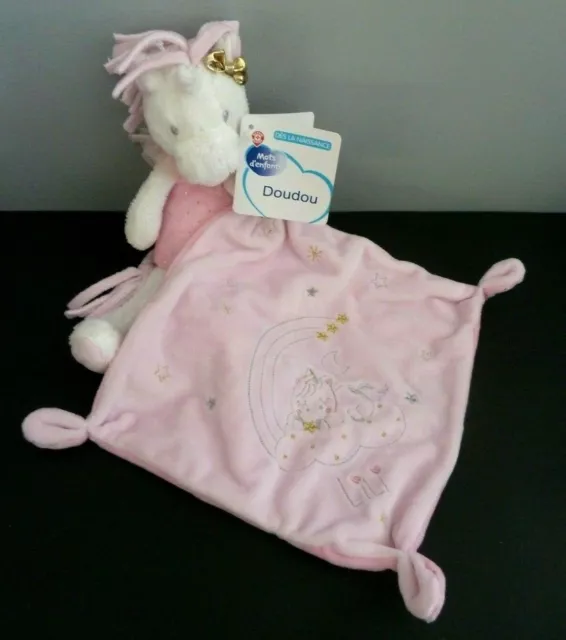 *. Doudou Peluche Mots D'enfant  Licorne Lili Rose Mouchoir Etoile Or - Neuf