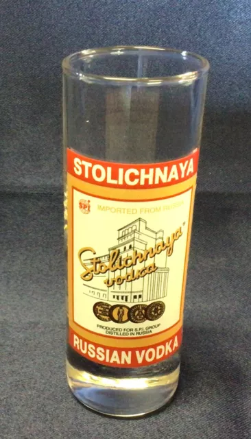 Stolichnaya Russian Vodka Stoli Vintage Shot Glass Tall Shooter 4"