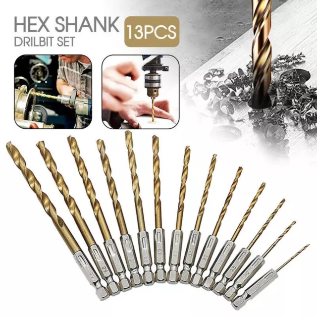 Quick Change HSS Titanium Drill Bits Hex Shank Set Soft Metal Wood Timber 13PCS