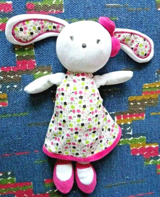 4Pa/ Doudou Peluche Orchestra Lapin Robe Blanc Rose Fleur Etoile Noeud Kom  Neuf