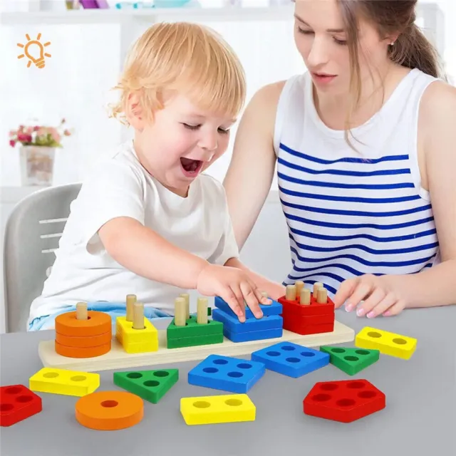 Montessori Farben und Formen Sortierspiel Steckspiel Stapelspiel Holzblockspiel