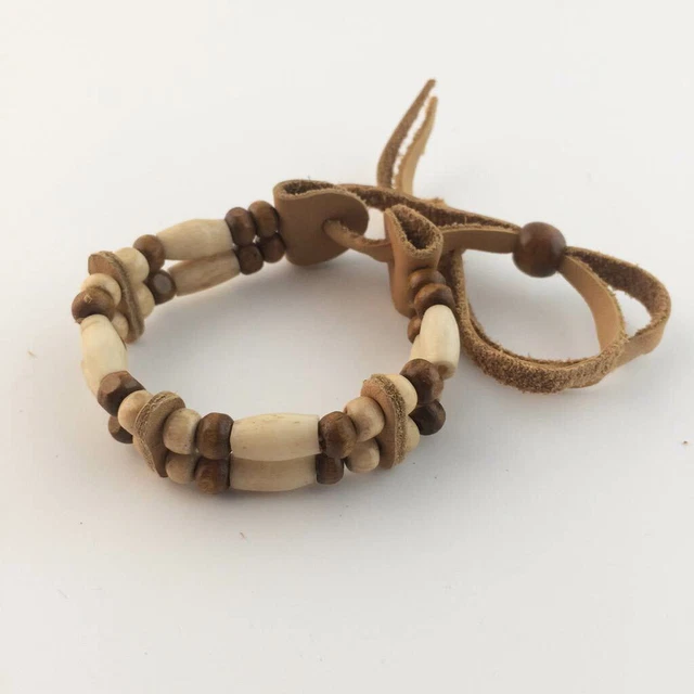 Collier Plastron Amérindien HURON 5 Nations - Réf. 13-02-2 - En Cuir Et Os - Neuf Avec étiquettes