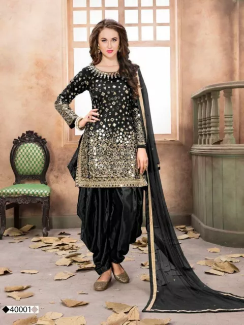 Indio Punjabi Negro Patiyala Salwar Traje Diseñador paquistaní Fancy Salwar...