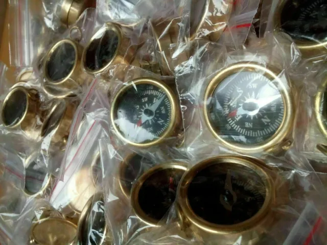 Lot Of 100 PCs Brass Nautical Maritime Antique Open Face Pocket Keychain Compass