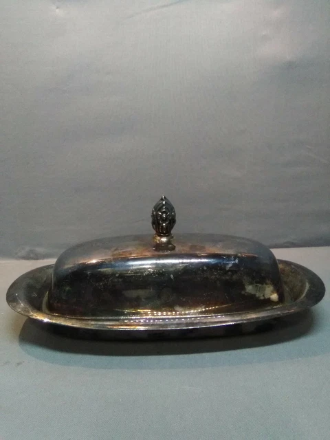 Antique Vtg. FB Rogers Silver Plated Butter Dish inside Glass Butter Holder