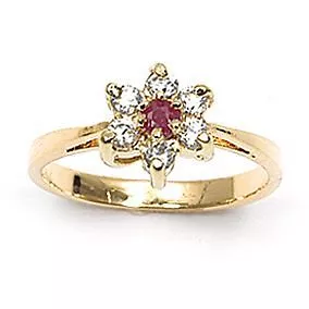 Dolly-Bijoux Bague Fleur de Rubis & Diamant Cz 8 mm Plaqué Or 18K 5 Microns