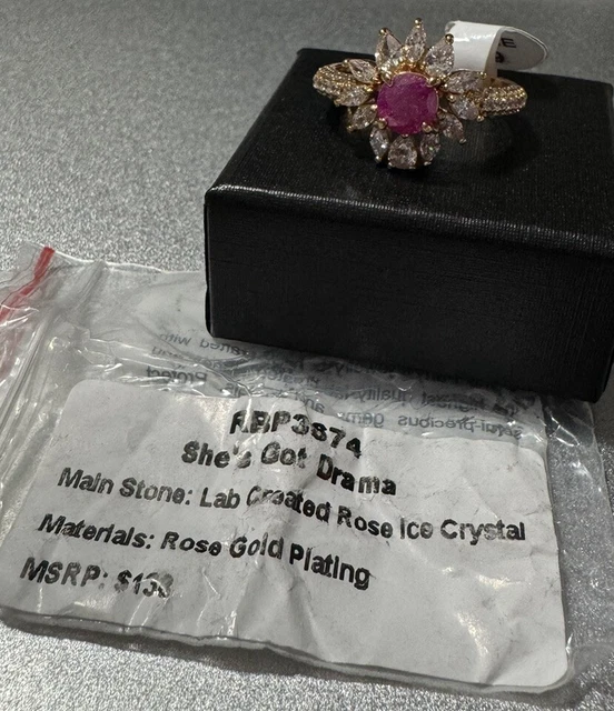 RBP 3674 Shes Got Drama Rose Ice Crystal Ring Rose Gold Size 9