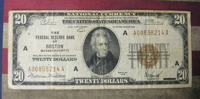 1929 Federal Reserve Bank of Boston $20 National Currency Note