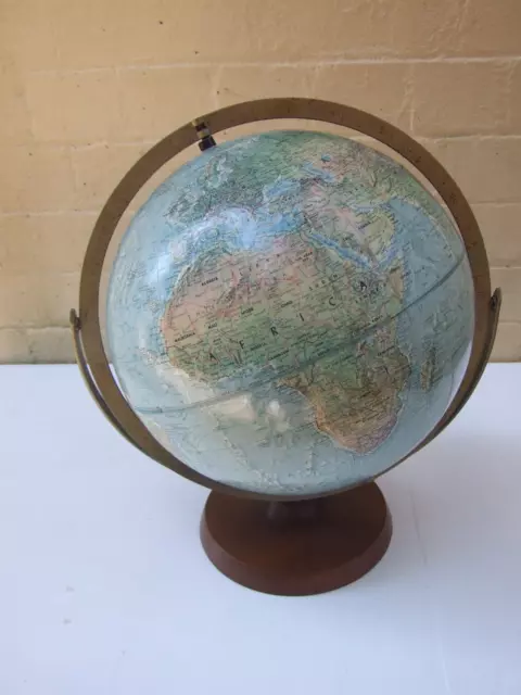 Great World  Globe USA Made Reader's Digest 12'' Diameter Turned On Wooden Stand