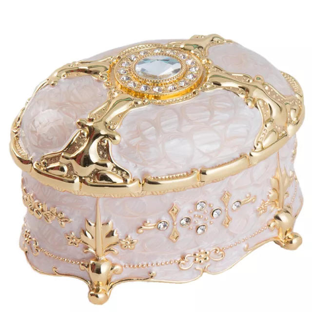 White Tin Alloy Oval Wind Up Music Box :  ♫ Clair De Lune Debussy ♫