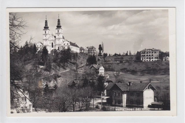 AK Graz, Mariatrost, Kirche und Bahnhof, um 1930 Foto-AK