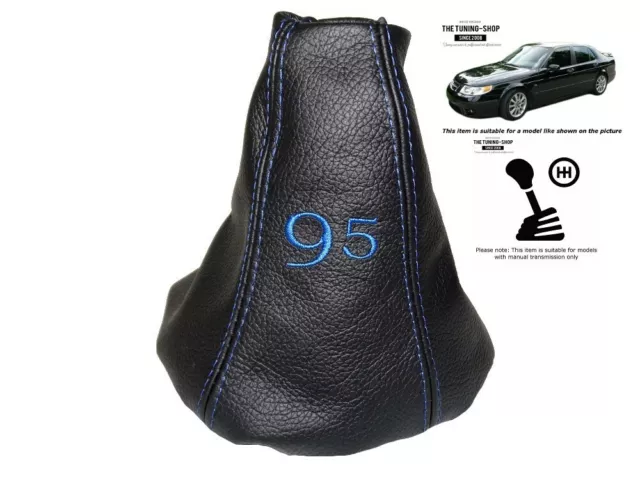 Gear Shift Gaiter per Saab 9-5 1997-2010 vera pelle ricamo blu