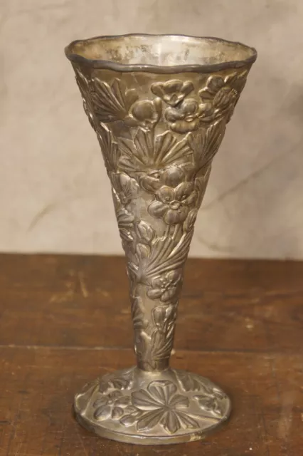 Vintage Metal Plated Floral Vase 10" Tall