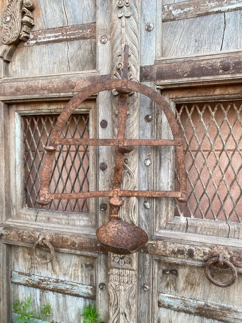 Early 1800's Antique Hand Forged Wrought Iron Oil Lamp Wall Hanging Oil Lamp 15"