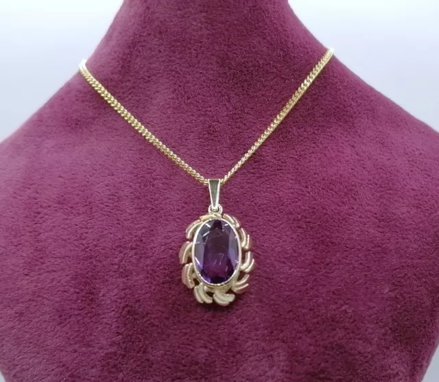 Halskette Gold 333er mit Amethyst Anhänger, 8 Karat Goldkette