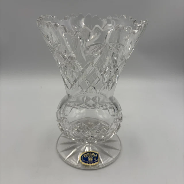 VINTAGE CZECHOSLOVAKIA BOHEMIA Hand Cut Lead Crystal Small Vase 24