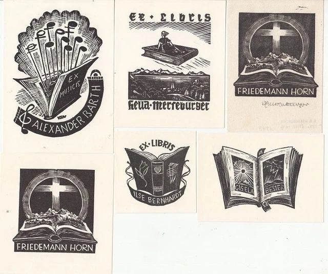 8 Exlibris Bookplate Hochdrucke Karl Erich Merseburger 1890-1968 Konvolut Lot 1