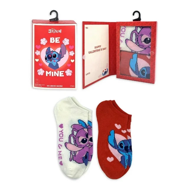 DISNEY’S LILO & STITCH 2 PACK VALENTINES DAY No Show Socks NEW 14.95