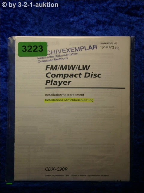 Câble ISO Pour Autoradio SONY - Modèles CDX-C90R, C480, C560, Etc. - Neuf - Garantie 3 Ans