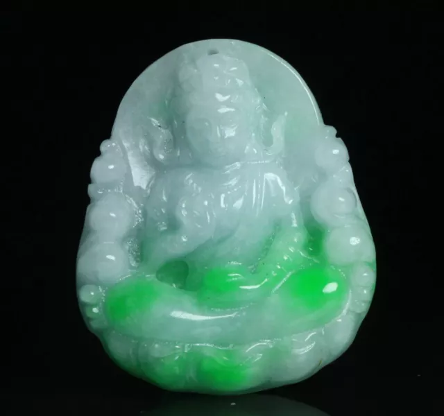 Natural Jadeite Emerald Green Jade Carve Guanyin Kwan-Yin Buddha Amulet Pendant