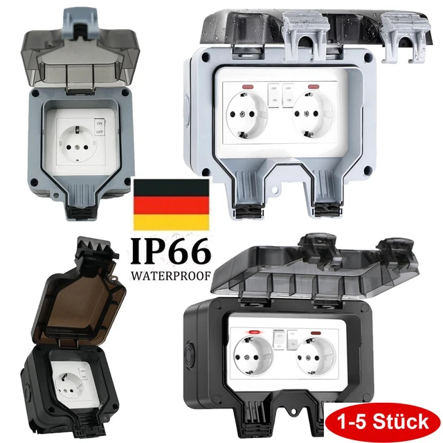 WANDSTECKDOSE OUTDOOR IP66 Steckdose Gartensteckdose Außensteckdose Aufputz DE EUR 12,98