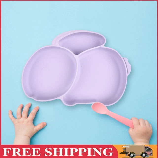 Cartoon Children Dishes Cute Silicone Baby Feeding Dishes Baby Cutlery (Purple)